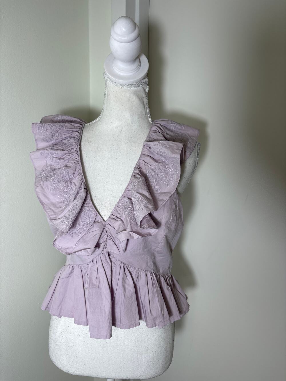 Cleobella Lilac V Neck Ruffle Top Sz L